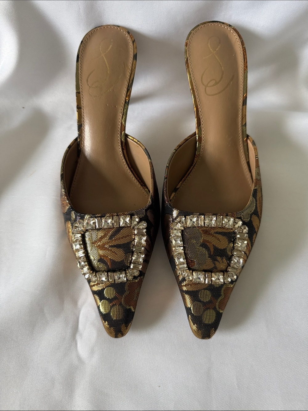 Embellished Pointed Toe Mule in Brown Floral by Sam Edelman